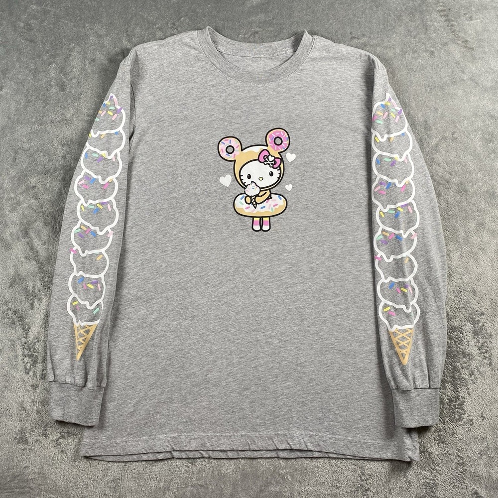 Tokidoki Hello Kitty Shirt‎ Size XL Grey Long Sleeve Ice Cream Cone Donut